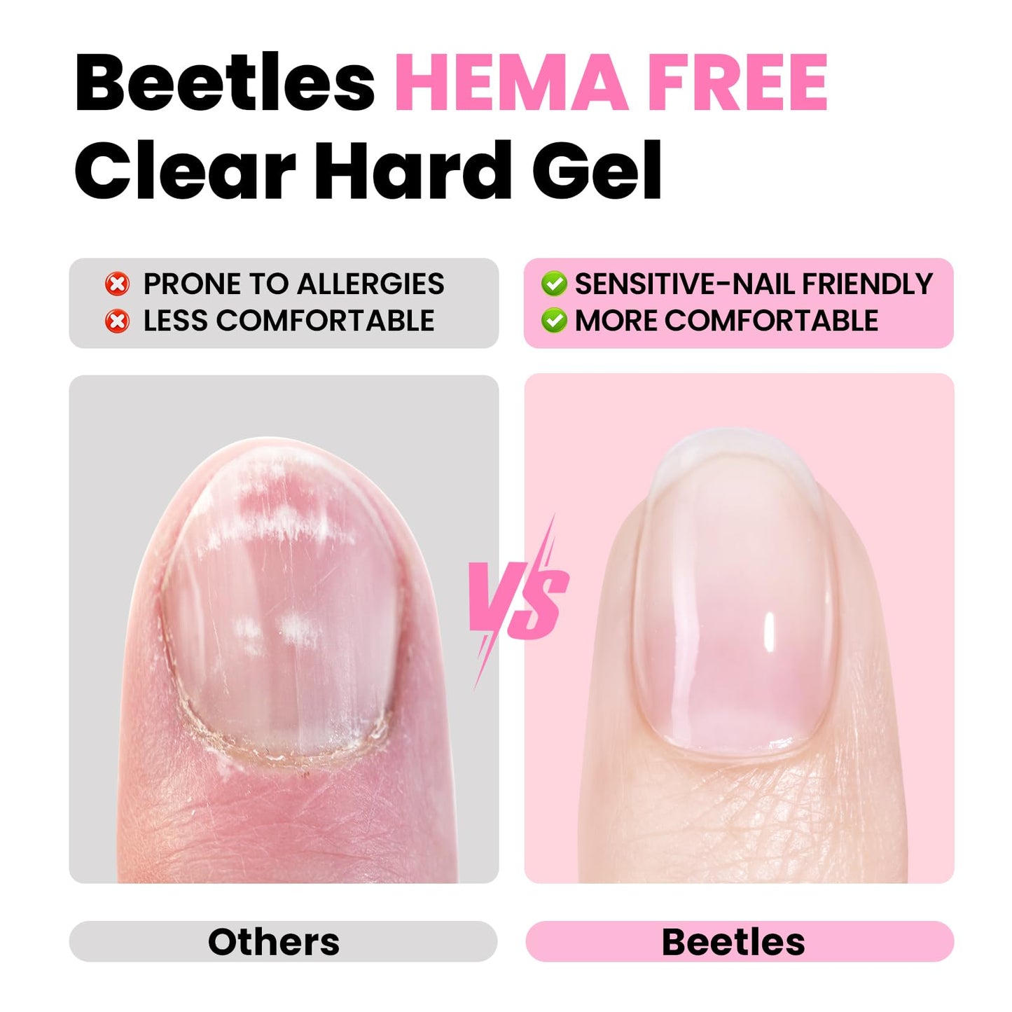 Beetles Hema Free Hard Gel for Nails,2.12 oz 9 in 1 Hard Gel for Nail Extension & Strengthening Broken Nail Repair with Flat Brush 100 Pcs Nail Forms UV LED Lamp Cured Salon Nail Technicians Women