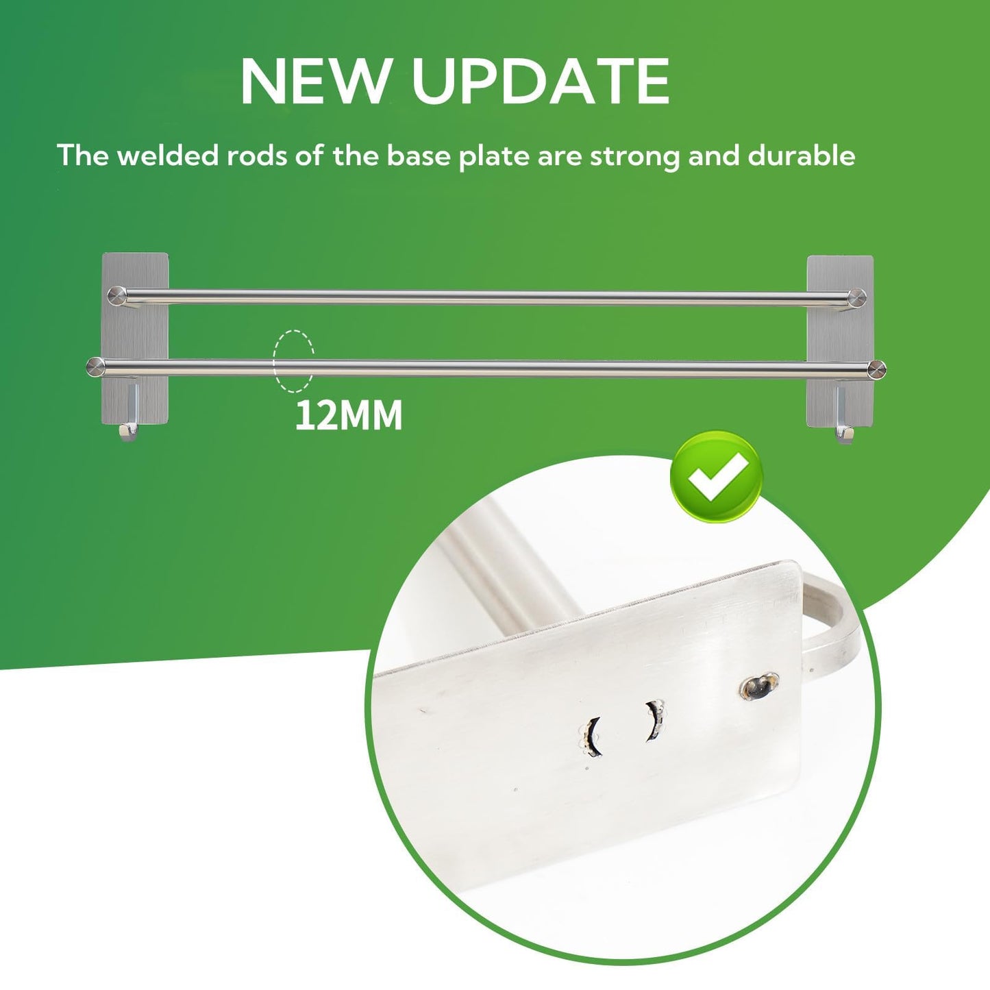 JS Towel Rail Self Adhesive Towel Holder Hanger SUS304 Stainless Steel Towel Rack 43.5cm/17.1 inch Anti-rust Dual Rod Towel Shelf Bar with 2 Hooks Multi-Function for Bathroom Shower Kitchen