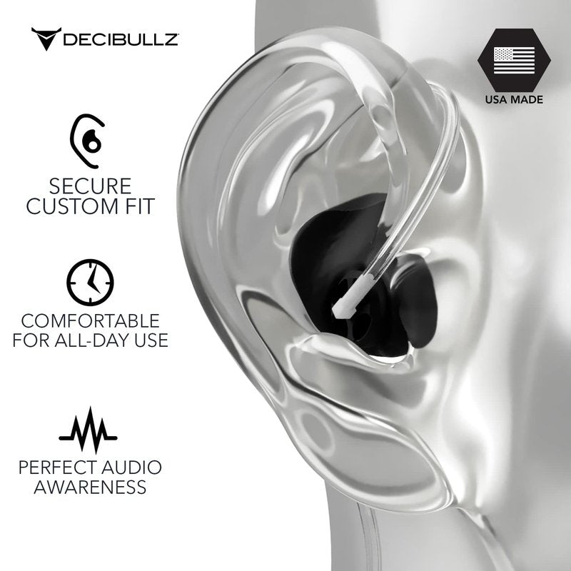 Decibullz Custom Moulded Security Two-Way Radio Surveillance Earpiece Set, Thermo-Fit Designed for Clear Acoustic Tube Radios | Model: +Awareness
