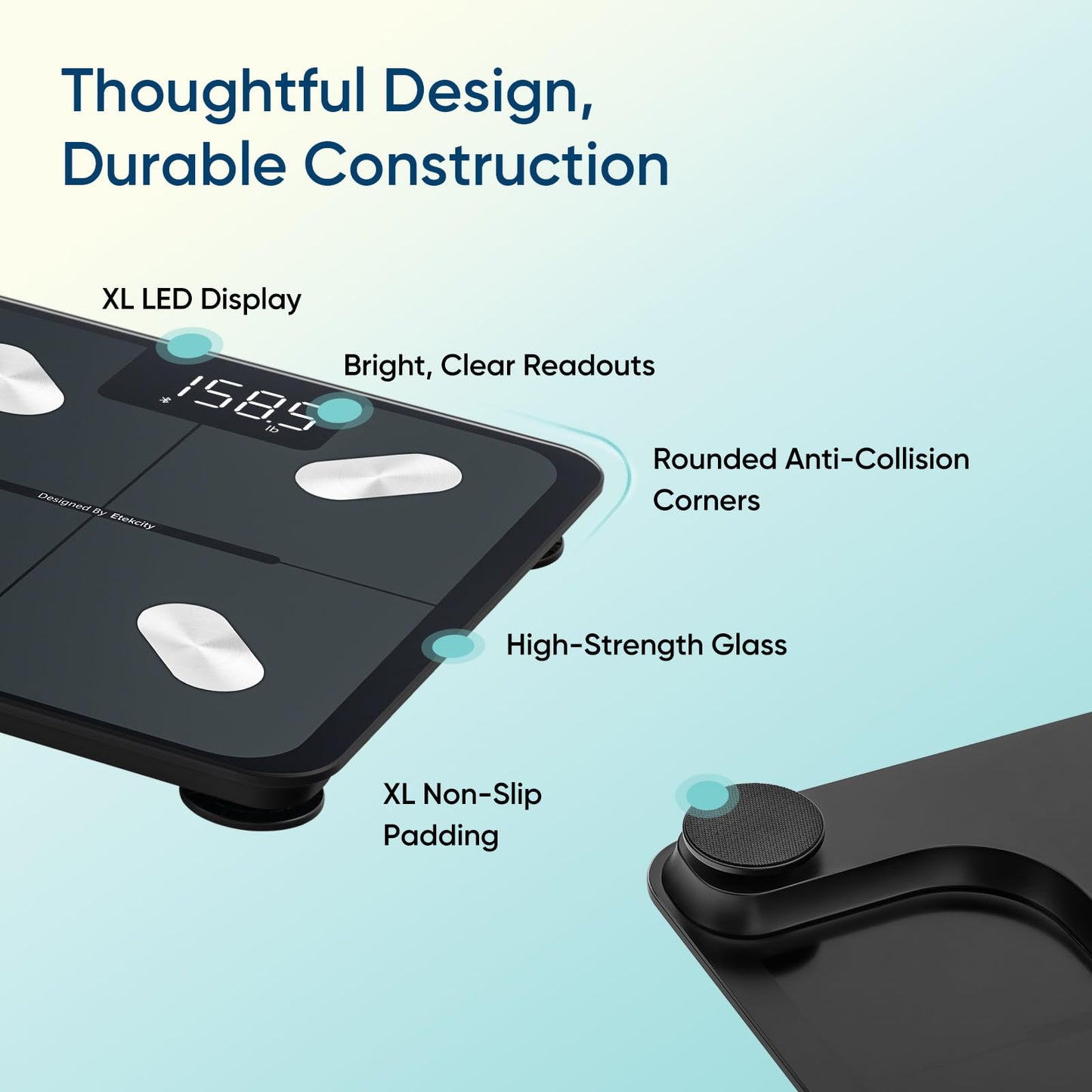 Etekcity Smart Scale for Body Weight, Bathroom Digital Weighing Scale with BMI, Body Fat, Muscle Mass, Accurate Bluetooth Home User Health Equipment Sync Apps