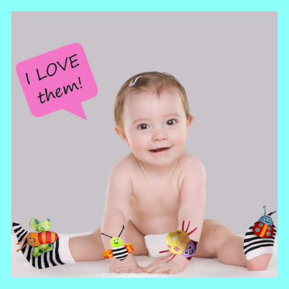Foot Finders & Wrist Rattles for Infants - Developmental Texture Toys for Babies - Infant Socks & Baby Wrist Rattle - Newborn Toys for Girls Boys 0-3 3-6 6-9 Months