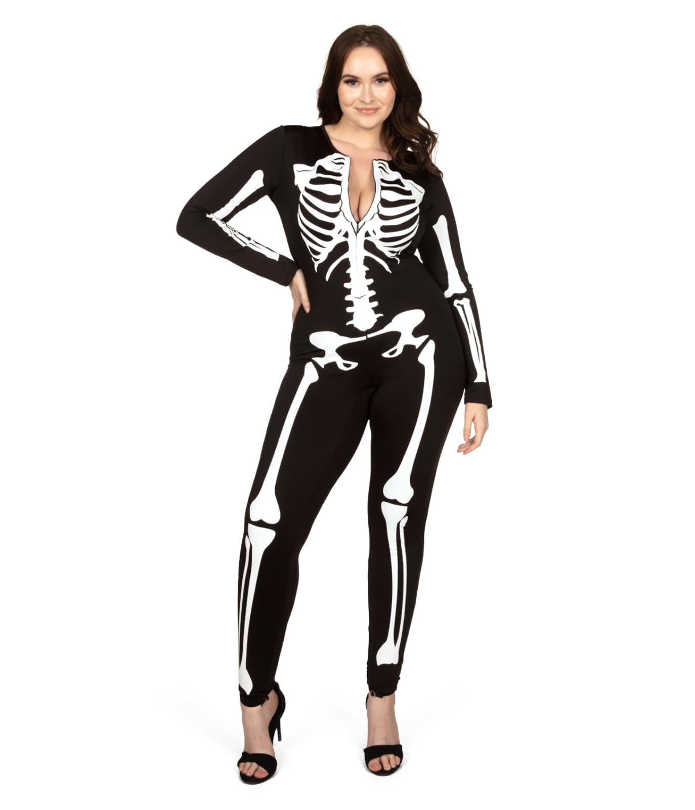 Tipsy Elves Form Fitting & Flattering Skeleton Bodysuit for Halloween - Women's Sexy Skeleton Costume - White, Size Medium