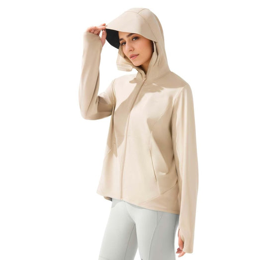 BENEUNDER Cooling Women's UPF 50+ Sun Protection Lightweight Hoodie Jacket Long Sleeve Active Sun Shirts for Outdoor Workout Camel