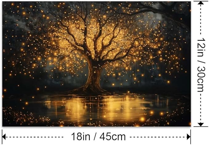 Yesad Tree of Life Canvas Wall Art, Spiritual Wall Art Fairy Lights Prints Landscape Painting Wall Décor for Living Room Bedroom Farmhouse Housewarming Gift (Unframed,18”x12”, Tree7)