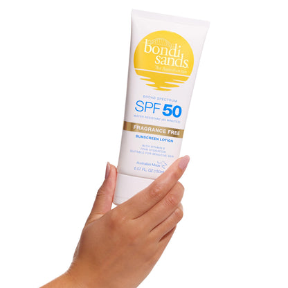Bondi Sands Fragrance Free Sunscreen Body Lotion SPF 50 | Hydrating Broad Spectrum Protection, Sheer, Water Resistant | 5.07 Oz/150 mL