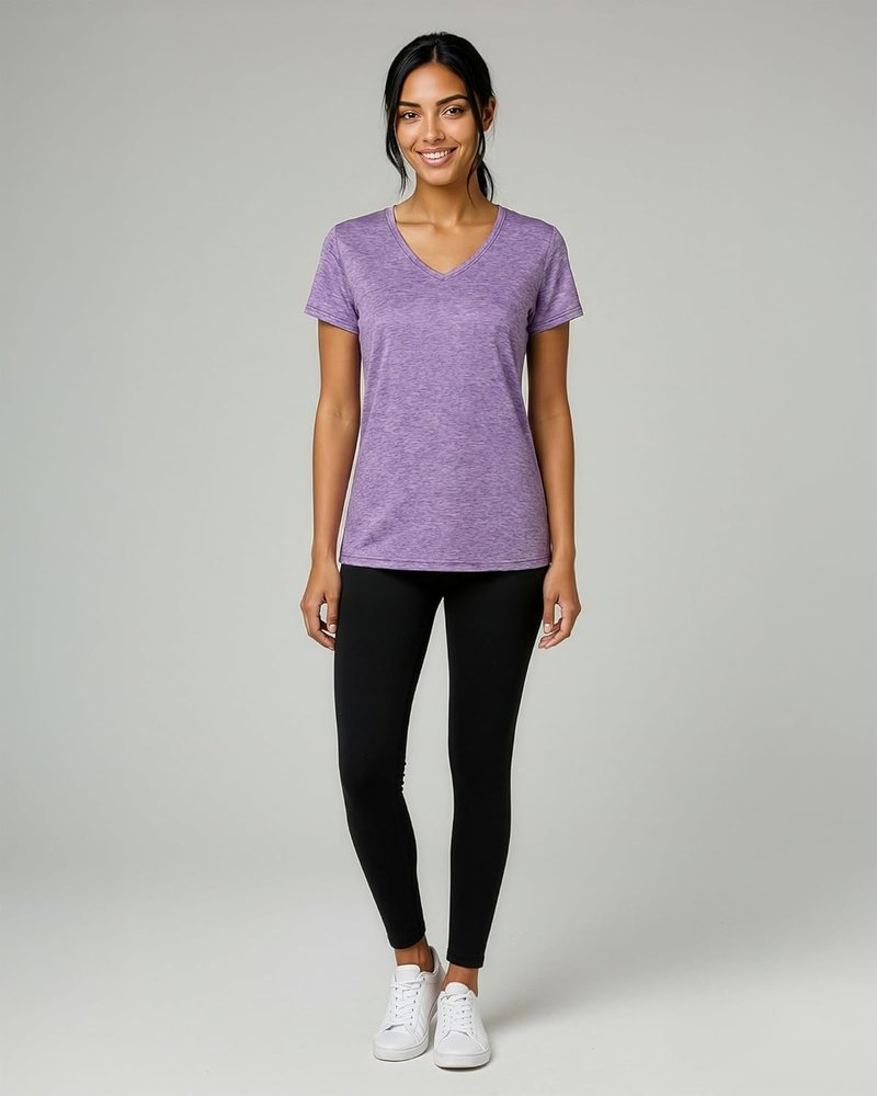 Real Essentials Women's Dry-Fit V-Neck T-Shirt - 5 Pack Workout & Yoga Tops | Plus Size Available