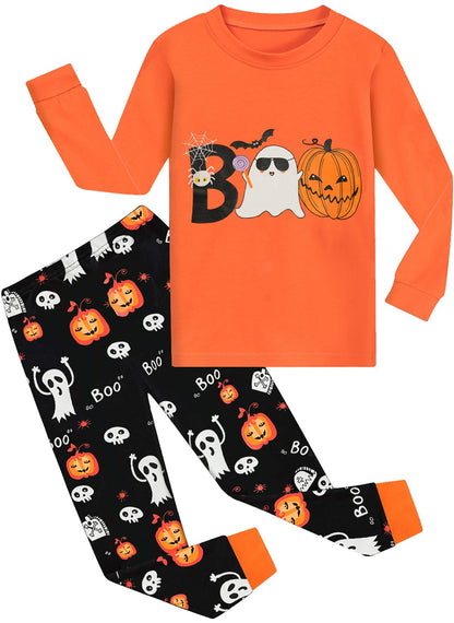 DDSOL Pajamas For Boys Girls Pumpkin Ghost Boo Cotton Long Sleeve Pjs Sleepwear Toddler Kids Halloween Clothes Set Outfit Size 6 Years