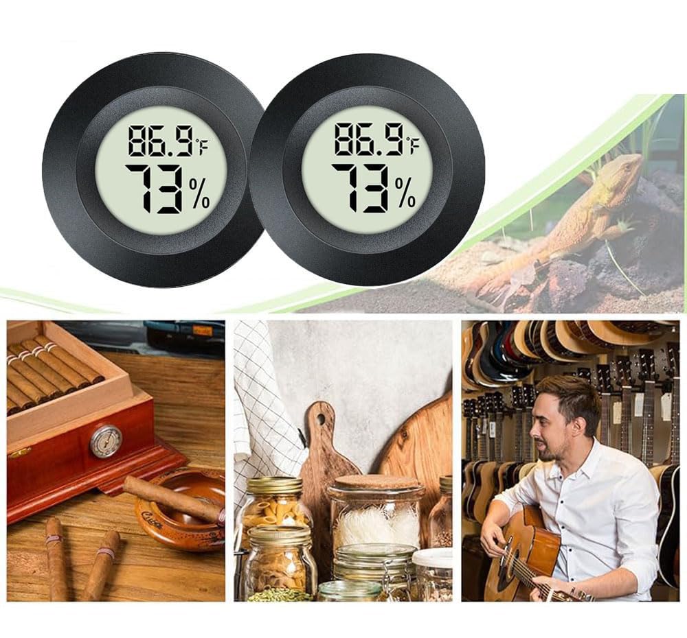 2 Pack Mini Digital Hygrometer Thermometer Gauge, Indoor Outdoor Temperature Humidity Meter for Greenhouse Humidors Incubators Reptile Terrarium Jars, Fahrenheit (℉) or Celsius(℃) (2)