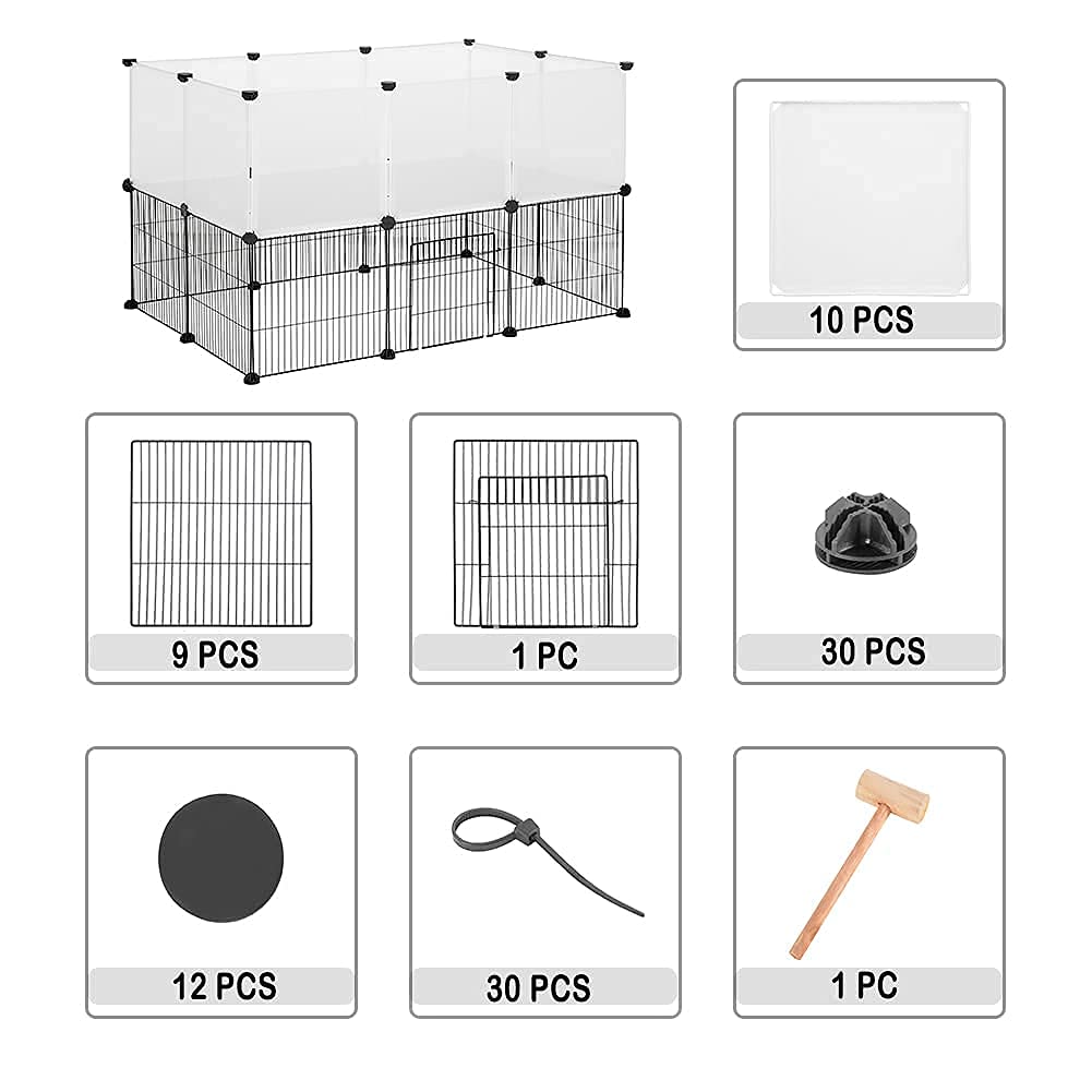 EUGAD Rabbit Playpen Pet Fence with Door, DIY Pet Playpen 20 Panels 35x35cm, 2 Levels Modular Pet Enclosure Fence for Small Animals, Rabbits Exercise Fence,Guinea Pig Cage 107x72x72cm