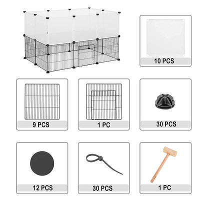 EUGAD Rabbit Playpen Pet Fence with Door, DIY Pet Playpen 20 Panels 35x35cm, 2 Levels Modular Pet Enclosure Fence for Small Animals, Rabbits Exercise Fence,Guinea Pig Cage 107x72x72cm