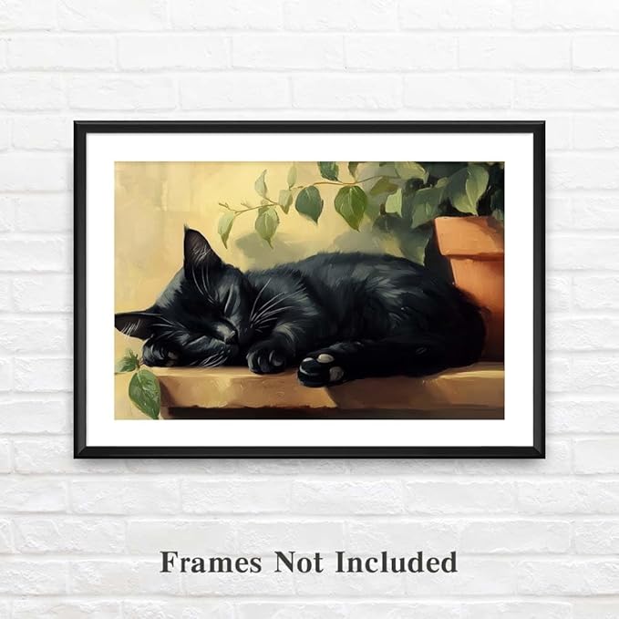 Yesad Cat Wall Art, Sleeping Cat Print Poster Cat Painting Pictures Rustic Wall Décor for Living Room Bedroom Farmhouse Decorations Cat Lover Gift (Unframed,24”x16”, Cat4)