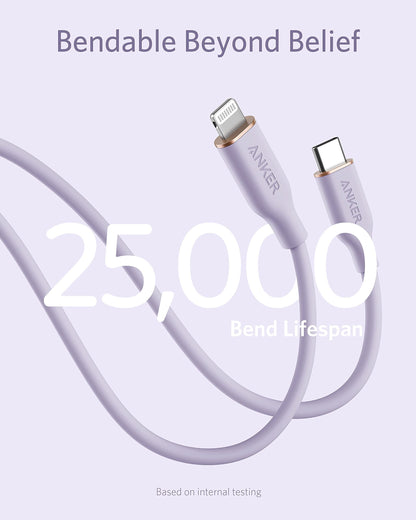 Anker USB C to Lightning Cable, MFi Certified Powerline III Flow Silicone Charging Cable for iPhone 13 13 Pro (Cloud White, 6ft)