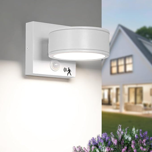 Motion Sensor Outdoor Lights with 3000K/4000K/5000K Adjustable, Aluminum White LED Outdoor Wall Sconce, Modern Outside Exterior Lighting Fixtures for Porch,House, Doorway, Garage,Front