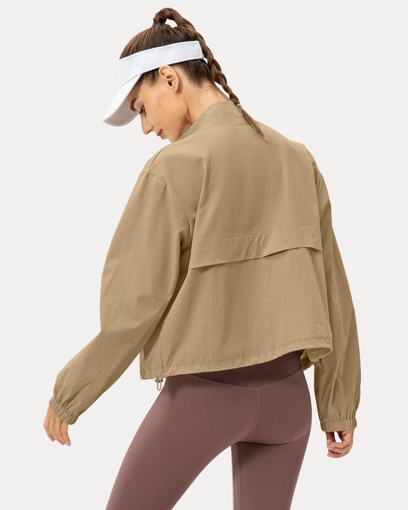 Locachy Women's Lightweight Zip Up Athletic Jacket Stand Collar Windproof Sun Protection Workout Outdoor Jacket Khaki L