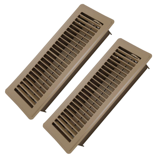 Howeall 4" x 12" Floor Register 2 Pack - Heavy Duty Steel Walkable Floor Vents - Easy Adjust Air Supply Lever - Vent Covers for Home (Brown)