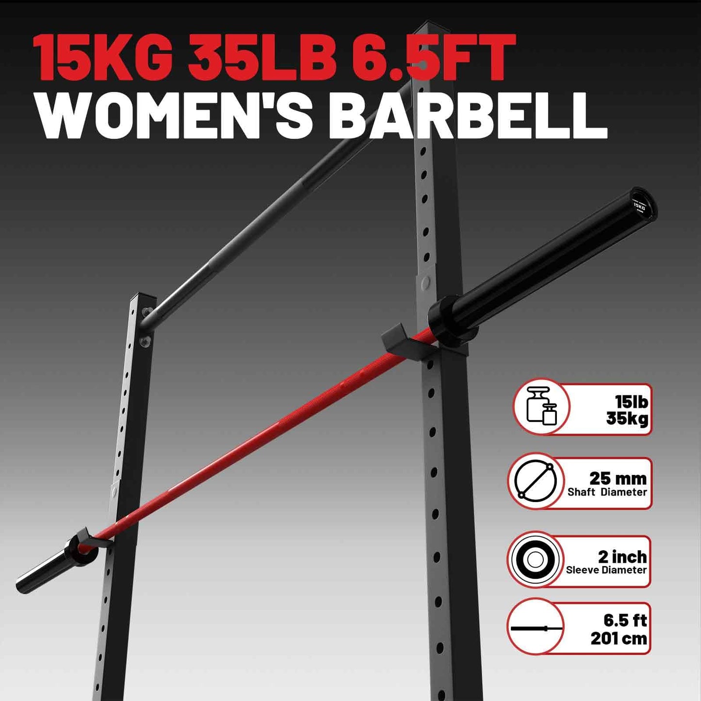 25mm 35lb Womens Olympic Barbell 6.5FT Olympic Barbell 2inch 1000lb Capacity Olympic Bar with Moderate Knurling For Squats Curls Deadlifts Weightlifting Red