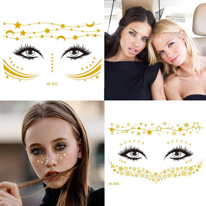 14 Sheets Face Temporary Tattoos, Rosymormor Face Stickers Gold Metallic Temporary Transfer Glitter Fake Tattoos, Freckle Stickers for Women Girls Festival Halloween Makeup Dancer Costume Parties