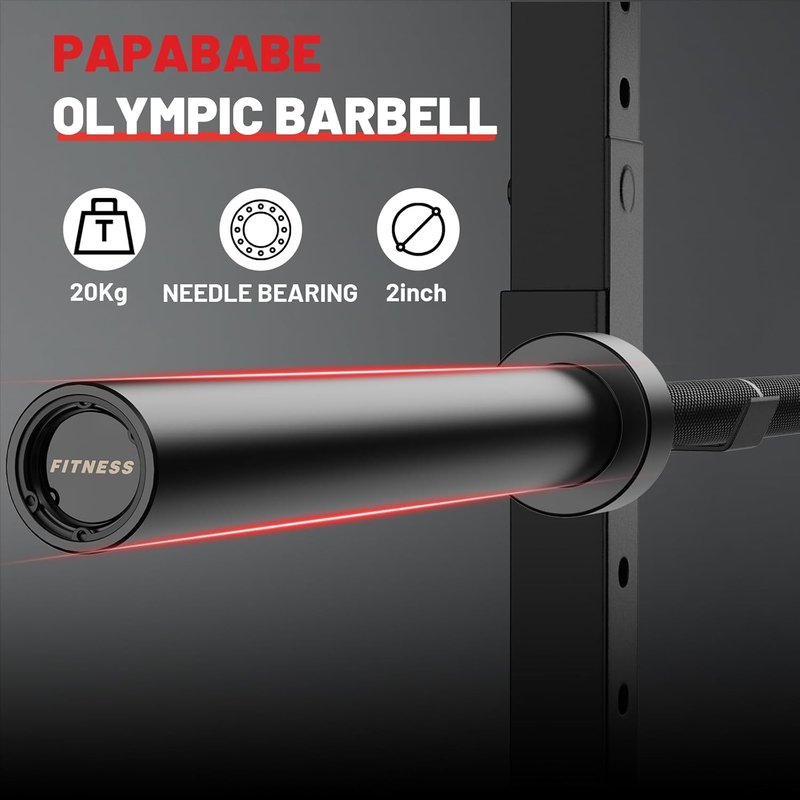PAPABABE 7FT Olympic Barbell - 45 lb Weight Capacity | 1000-1500 lbs with Moderate Knurling for Squats, Curls, Deadlifts