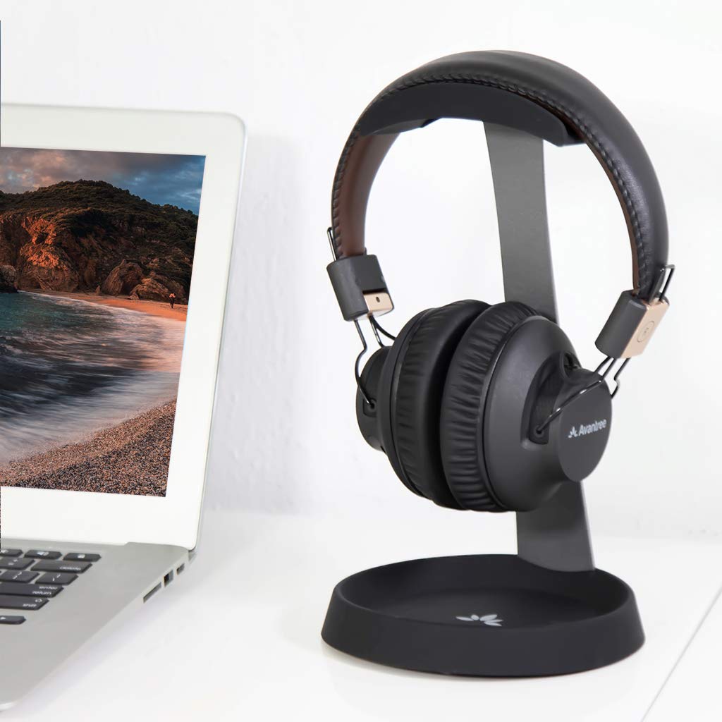 Avantree Metal & Silicone Headphone Stand Hanger with Cable Holder, Black Desk Earphone Mount Rack for Sennheiser, Sony, Bose, Beats Gaming Headset Display, Fancy Music Studio Accessories - HS102