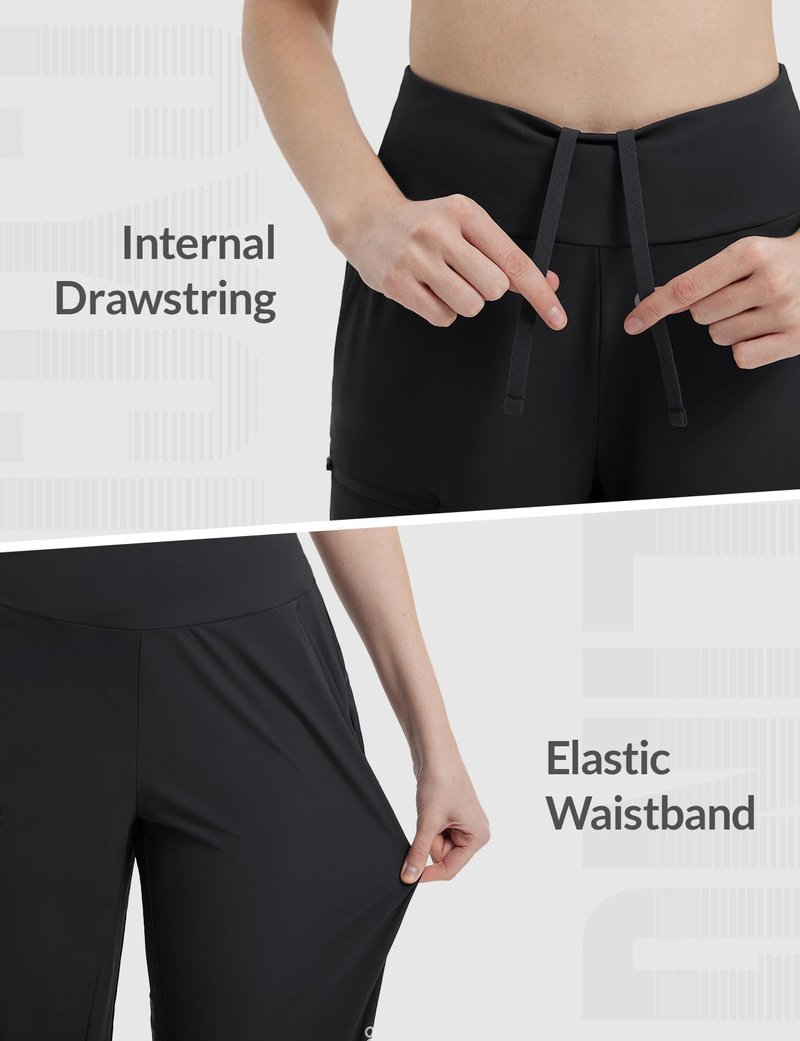 baleaf Women's 14'' Long Shorts Knee Length Capris Quick Dry Lightweight Cargo Hiking Cycling Zipper Pockets UPF 50+ Black M