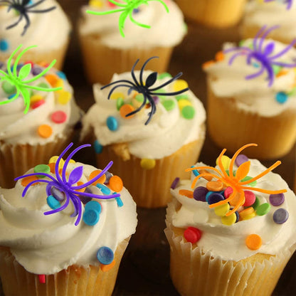 120 Pieces Spider Rings Halloween Rings Plastic Spider Cupcake Topper Bulk Costume Accessories Halloween Party Favors (Multicolor)