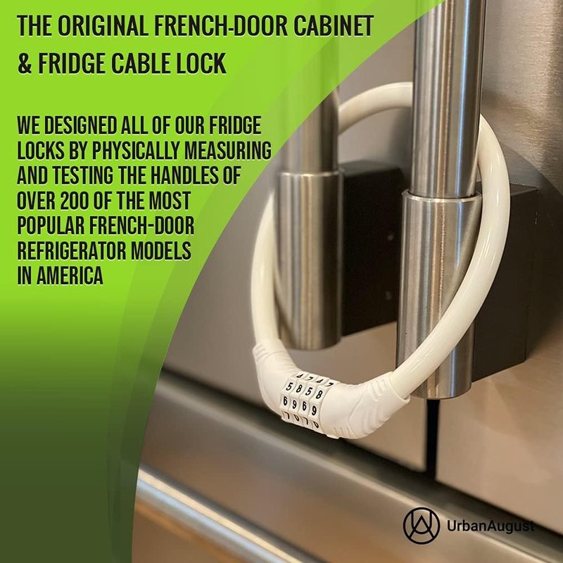 Fridge Lock - Multi-Functional Cable Combination Lock for French-Door Refrigerators | Two Pack White