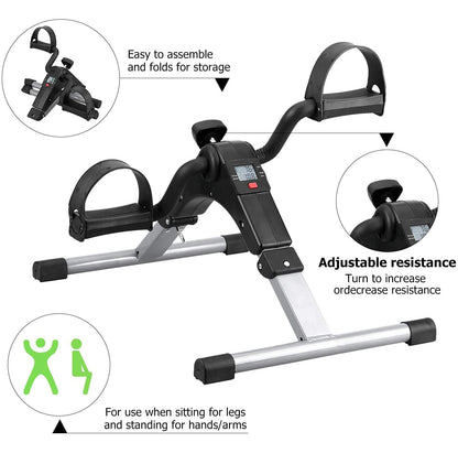 Folding Pedal Exerciser, Mini Exercise Bike Under Desk Bike Foot Pedal Exerciser, Foot Hand Cycle Portable Peddler Machine Bicycle Exerciser Arm Leg Exerciser While Sitting (Silver)