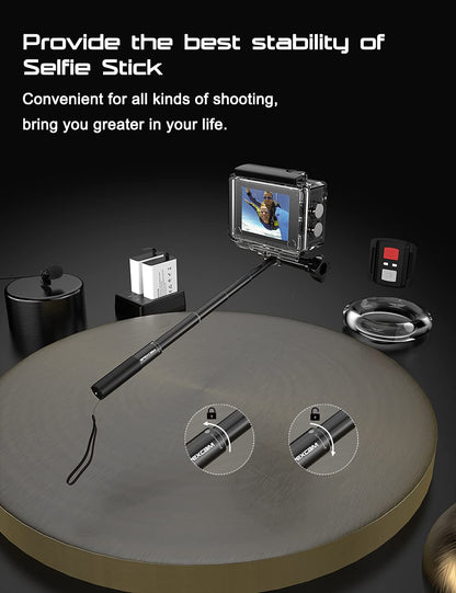 Apexcam 4K Action Camera - EIS Stabilization, 131FT Waterproof Underwater - WiFi Sport Helmet Camera (Selfie Stick, Remote Control, 2 Batteries & Accessory Kit)