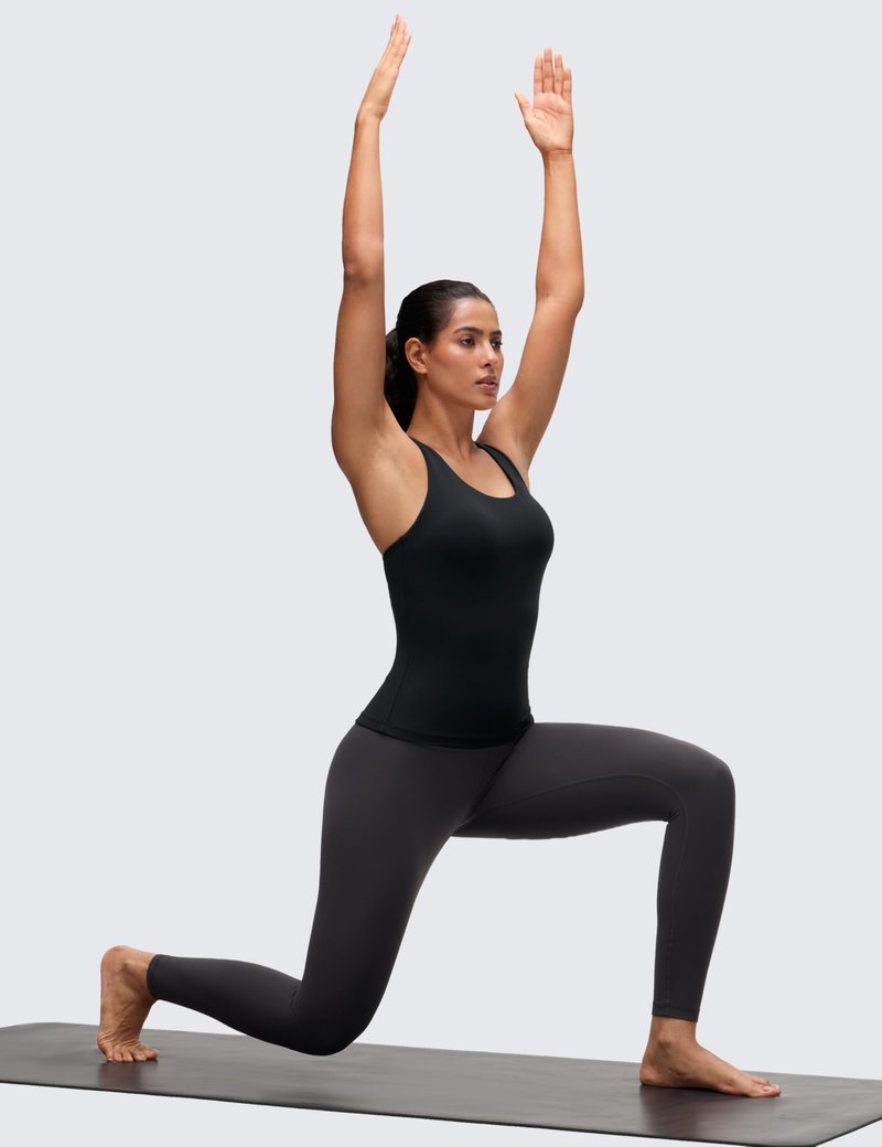 CRZ YOGA Butterluxe Workout Tank Tops for Women Built in Bras Padded - Racerback Athletic Spandex Yoga Camisole Black X-Large