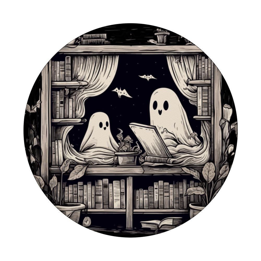 Spooky Ghosts Reading Books Library Bookworm Retro Bookish PopSockets Adhesive PopGrip