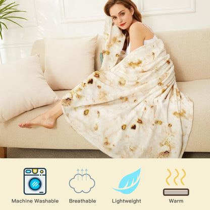 LetsFunny Burrito Tortilla Throw Blanket, 2.0 Double Sided Burritos Taco Tortilla Wrap Blankets,Giant Funny Realistic Flannel Food Round Blankets,Funny Gifts for Kids Teen Newborn Dog Cat Shower 47in