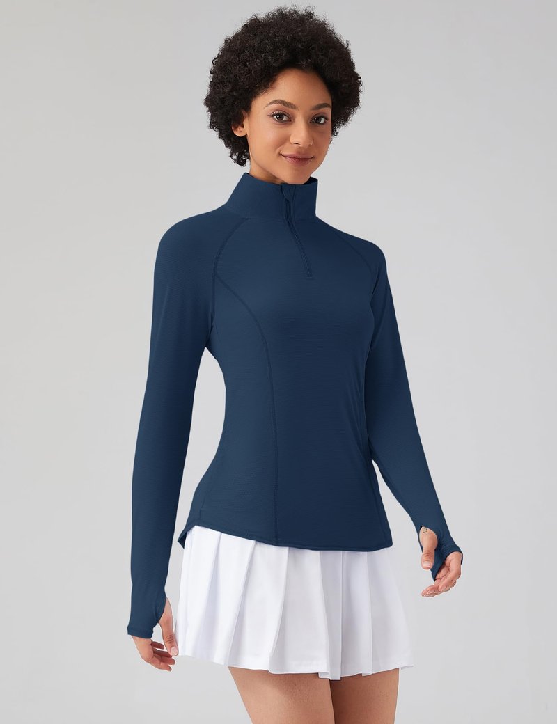 LOMON Women Long Sleeve Shirts Sun Protection 1/4 Zip Summer Quick Dry Hiking Shirts Hiking Shirts Women Quick Dry（Navy Blue,M）