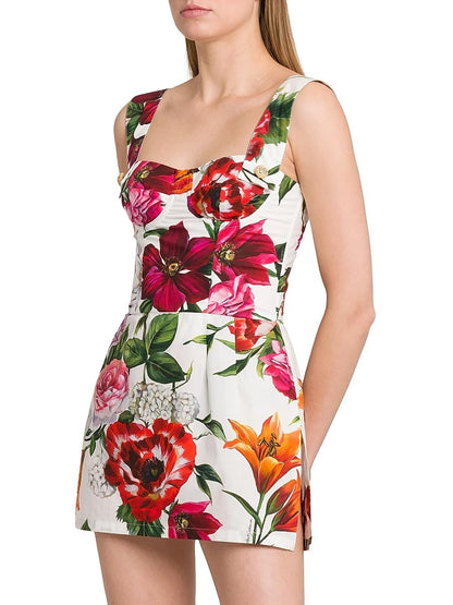 Dolce&Gabbana, Rafia Fiori Floral Cotton Poplin Minidress, 44 (8), White Print Flower