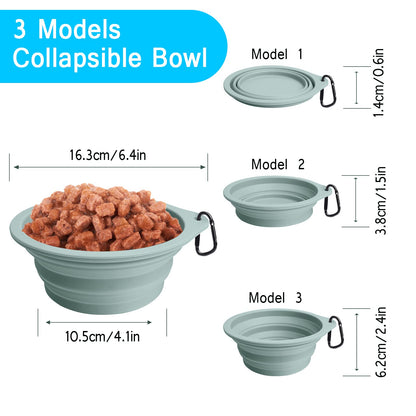 PetBonus 2-Pack Silicone Collapsible Dog Bowls, BPA Free Dishwasher Safe, Portable Foldable Expandable Travel Bowl, Food Water Feeding Cup Dish for Dogs Cats with 2 Carabiners (Turquoise, Tan)
