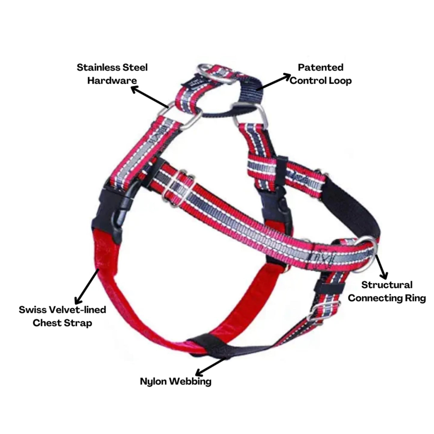 2 Hounds Design Freedom No Pull Dog Harness, Reflective Harness & Leash Set, Front Clip, Comfortable Control, Fits Small to Large Dogs, Made in USA, 1" XXL, Reflective Red