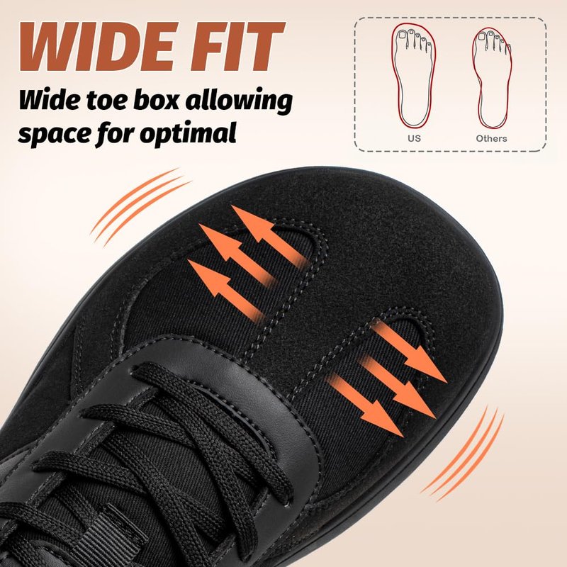 HOBIBEAR Wide Barefoot Shoes Women Hands Free Lace Up Retro Casual Classic Fashion Sneakers Minimalist Zero Drop Shoes All Black