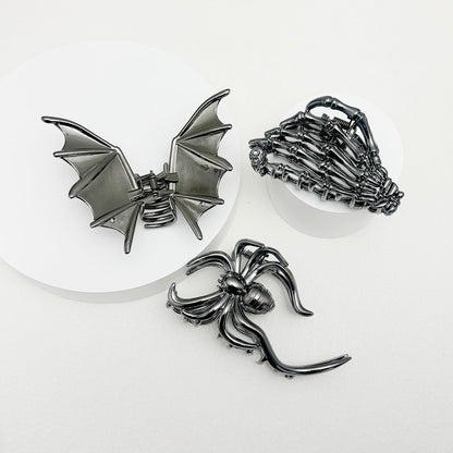 Parcce 3 Pieces Large Metal Spider Net Bat Hand Hair Claw Clips for Women and Girls Thick Long Hair, Nonslip Skeleton Spooky Barrette Headband Hair Styling Accessories for Halloween Christmas Gifts