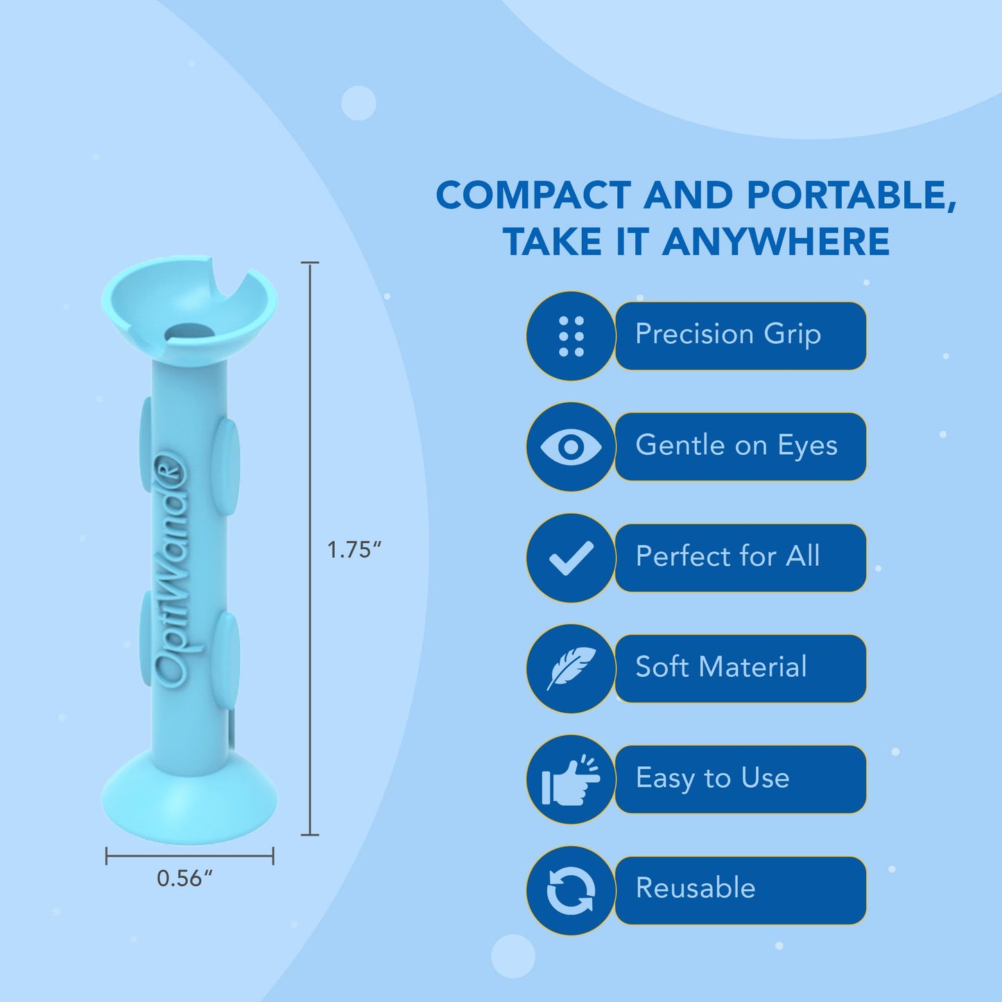 OptiWand 2 Pack - Small Portable Soft Contact Lens Removal & Insertion Tools - Silicone Rubber Eye Lens Inserter & Remover Device with Pincher End & Finger Grips Safe & Easy to Use, Travel Size 1.75"