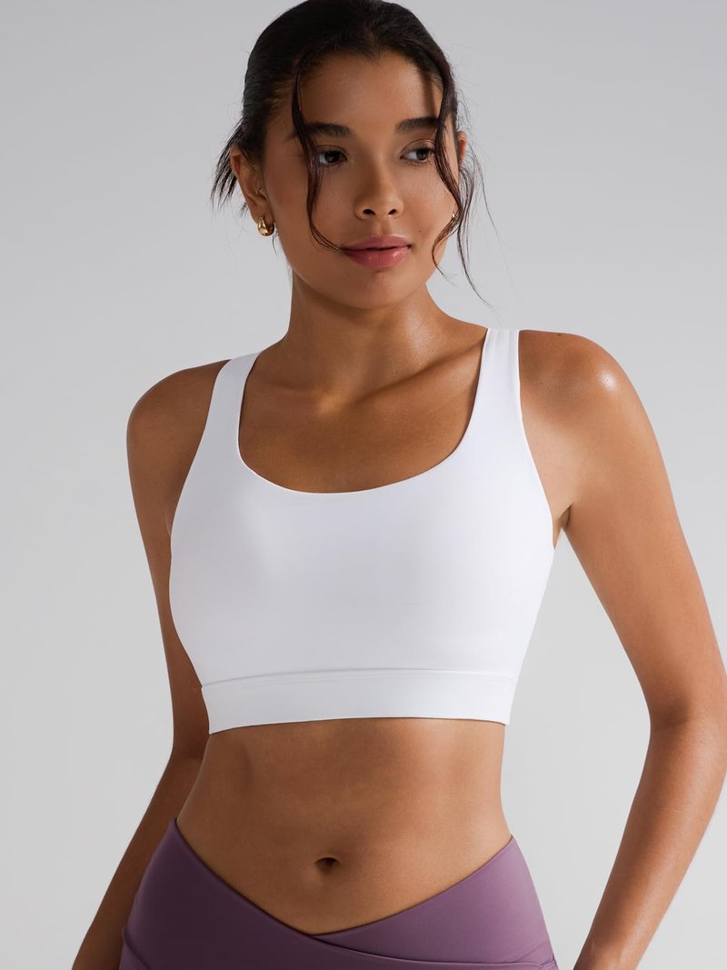 RUNNING GIRL Sports Bras for Women,Scoop Neck Racerback White Sports Bra Padded Medium Support Workout Yoga Bra(WX3139 White L)