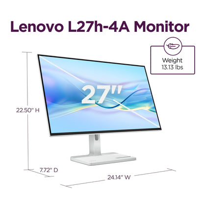 Lenovo L22e-40 Monitor, 21.45” FullHD Resolution, 250 nits Brightness, 75Hz Refresh Rate, AMD FreeSync, HDMI and VGA Ports, Tilt-Adjustable Stand, Natural Low Blue Light, Cloud Grey