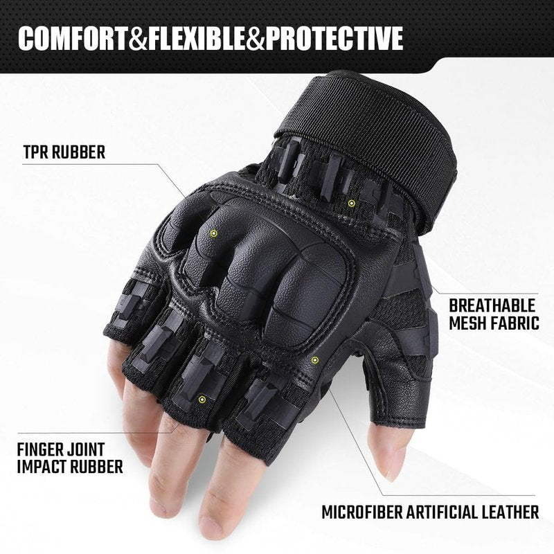 WTACTFUL Fingerless Tactical Gloves for Men Airsoft Paintball Bike Cycling Motorcycle Motorbike Hunting Hiking Work Outdoor Half Finger Gloves Black M