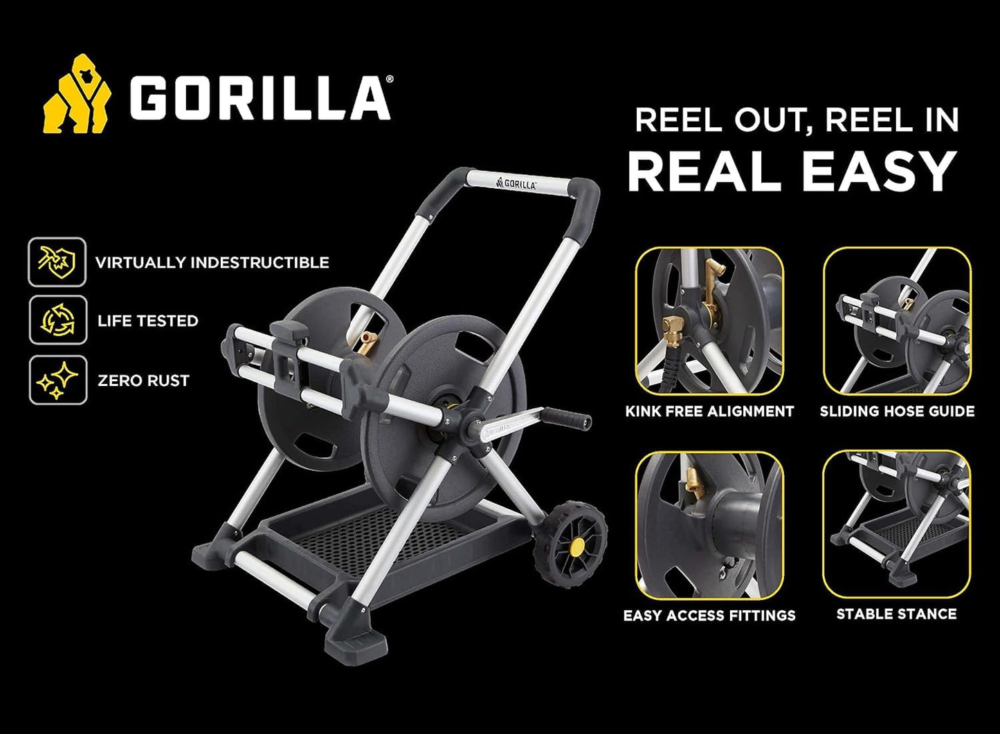 Gorilla 225’ Aluminum Zero-Rust Mobile Hose Reel