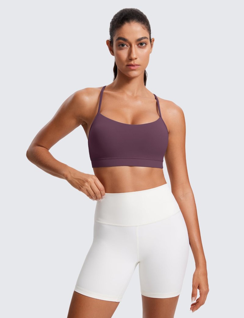 CRZ YOGA Butterluxe Y Back Sports Bras for Women - Padded Racerback Low Impact Spaghetti Thin Strap Workout Yoga Top Grape Thistle Purple Medium