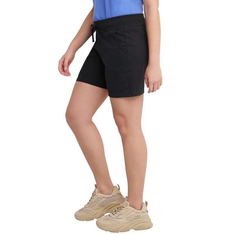 Hanes Women's Pocket Drawstring Cotton Inseam Shorts, Black, XX-Large