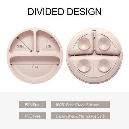 Eascrozn Silicone Feeding Set, 2 Pack Divided Toddler Plates with Suction, 2 Pack Utensils - Spoons & Forks, BPA Free, Baby Led Weaning Supplies