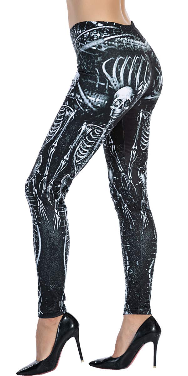 Ndoobiy 80s Outfit Printed Leggings for Women 90s Outfits Womens Women's Girls Leggings Accessories 80 s Outfits Leggins Soft Tights Workout Stretchy Yoga Pants Funky 80's Neon M1-Skeleton70-2