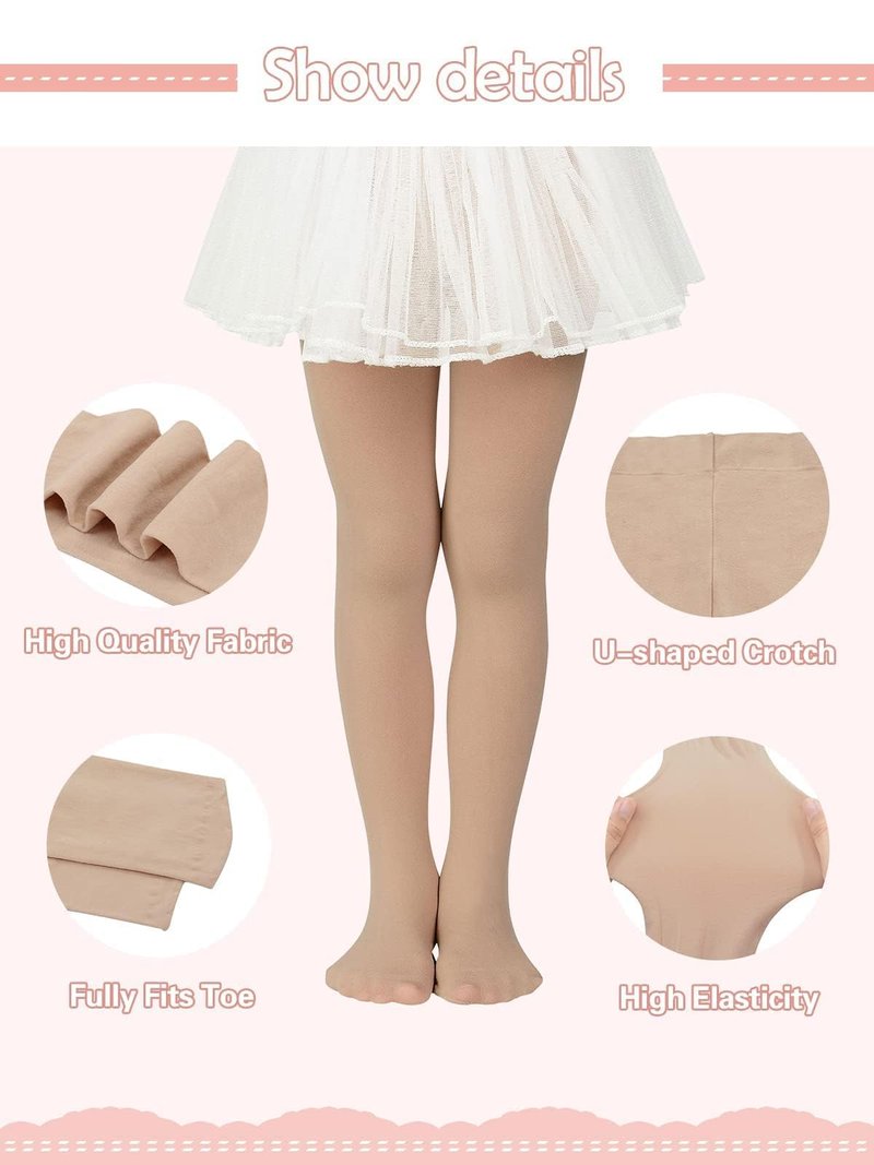 Century Star 3-Pack Dance Tights for Girls 6-9 Years-Soft Nude Footed Tights Casual Leggings Stockings
