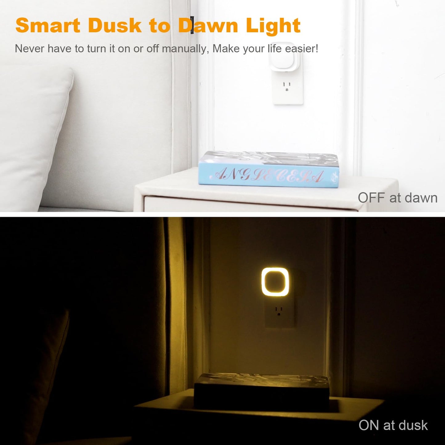 2 Pack Plug in Amber Night Light, Auto Dusk to Dawn, Soft Glow, Dimmable, Diffused Light, LED Lights for Bedroom, Kids, Bathroom, Sleep, Baby Nursery, Toddler, Hallway, Kitchen, Home Decor