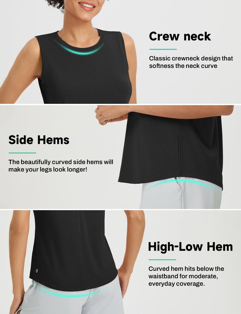 baleaf Women's Workout Tank Tops Open Back Yoga Top High Neck Sleeveless Shirts Running Loose Fit Athletic Gym Black M
