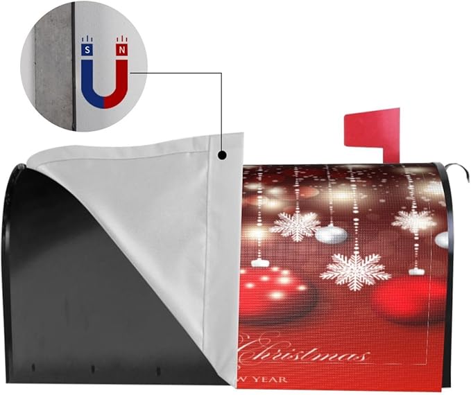 Christmas Mailbox Covers Red Glitter Snowflake Ball Magnetic Letter Post Box Cover Standard Size 25.5 x 21 Inch Garden Yard Home Decorative